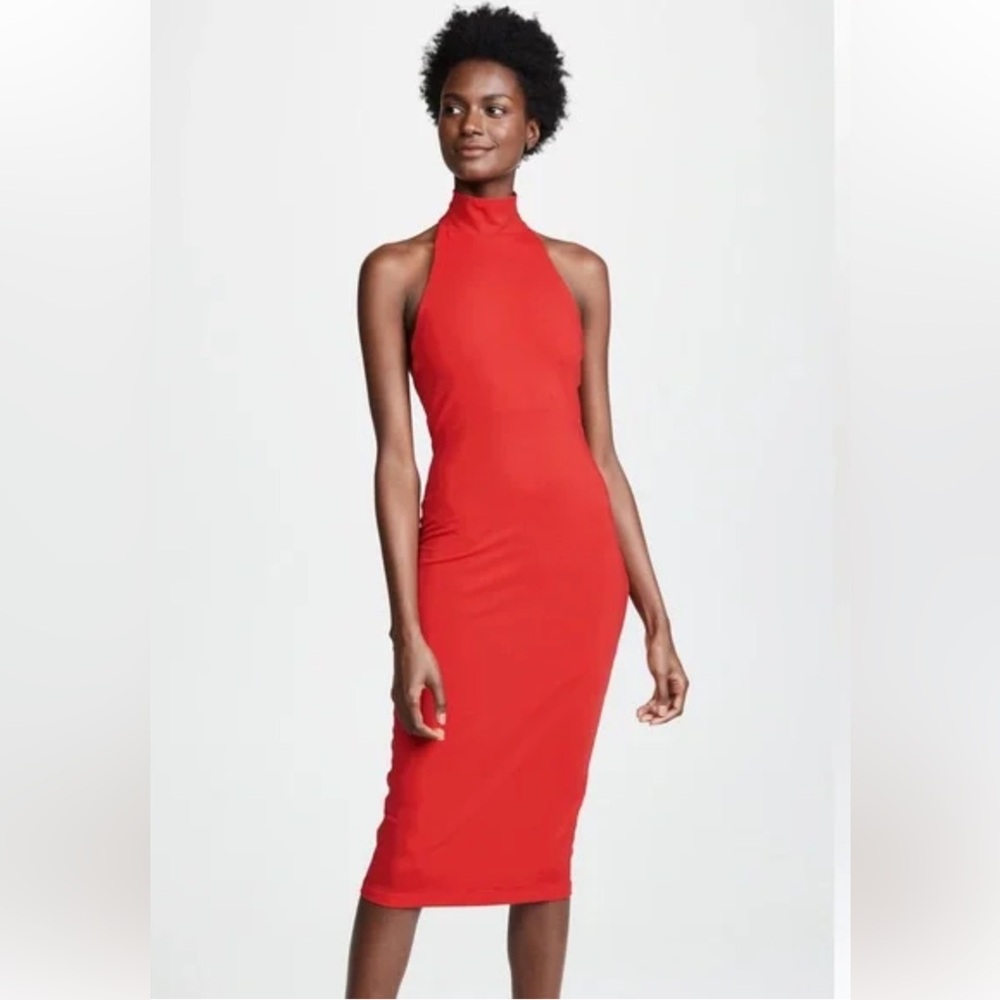 Susana Monaco Red High-Neck Midi Bodycon Dress